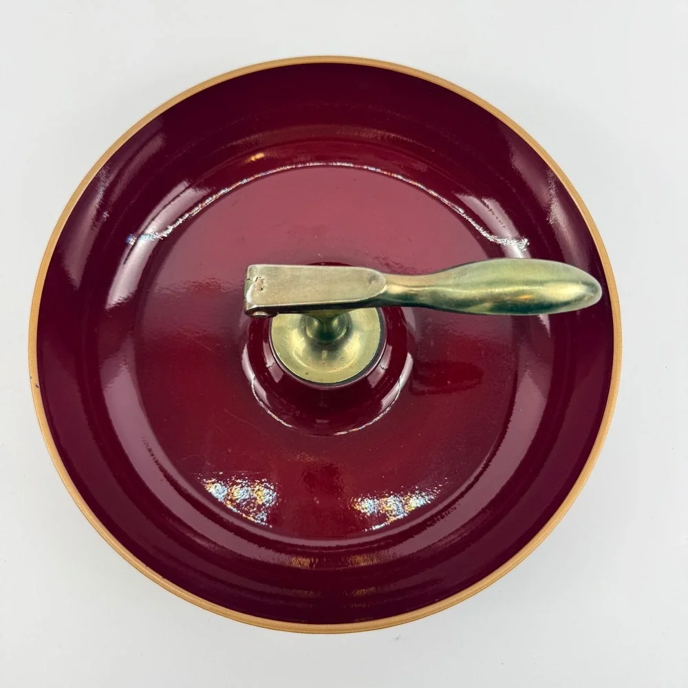 Vintage Japanese Lacquer Nut Bowl with Brass Nutcracker Burgundy Made in Japan